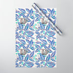 Happy Sloth - Tropical Blue Leaves Wrapping Paper Gallery Image 1