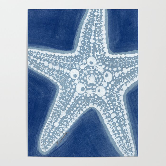 Starfish Blue and White Poster Gallery Image 1