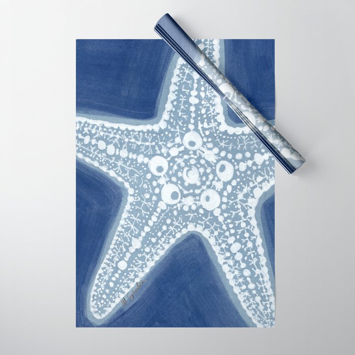 Starfish Blue and White Wrapping Paper Gallery Image 1