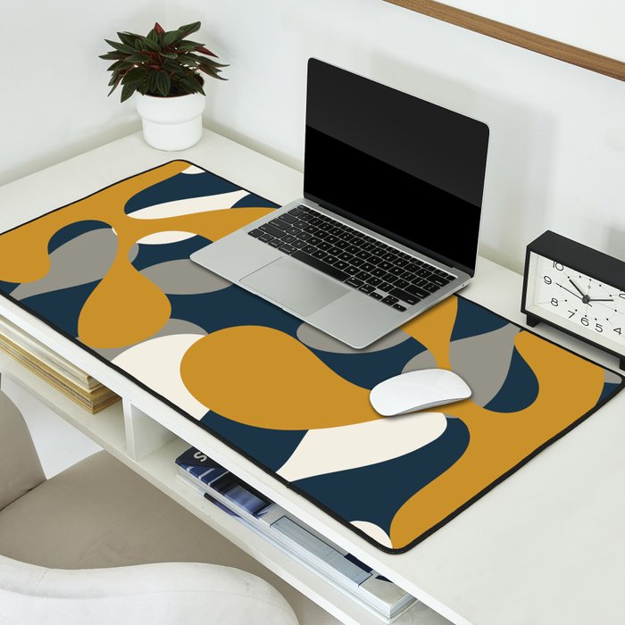Modern Abstract Codium Pattern Mustard Navy Blue Gray Desk Mat Gallery Image 2