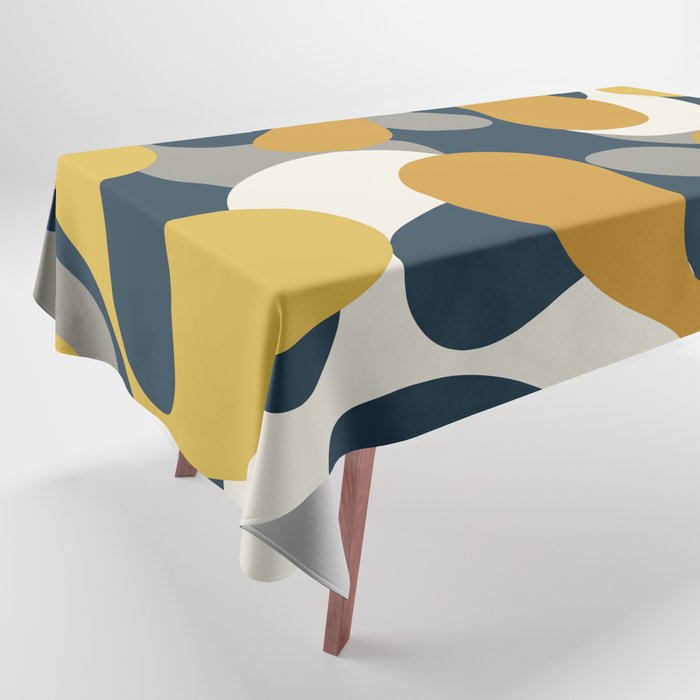 Modern Abstract Codium Pattern Mustard Navy Blue Gray Tablecloth Gallery Image 1