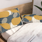 Modern Abstract Codium Pattern Mustard Navy Blue Gray Pillow Sham Gallery Image 2