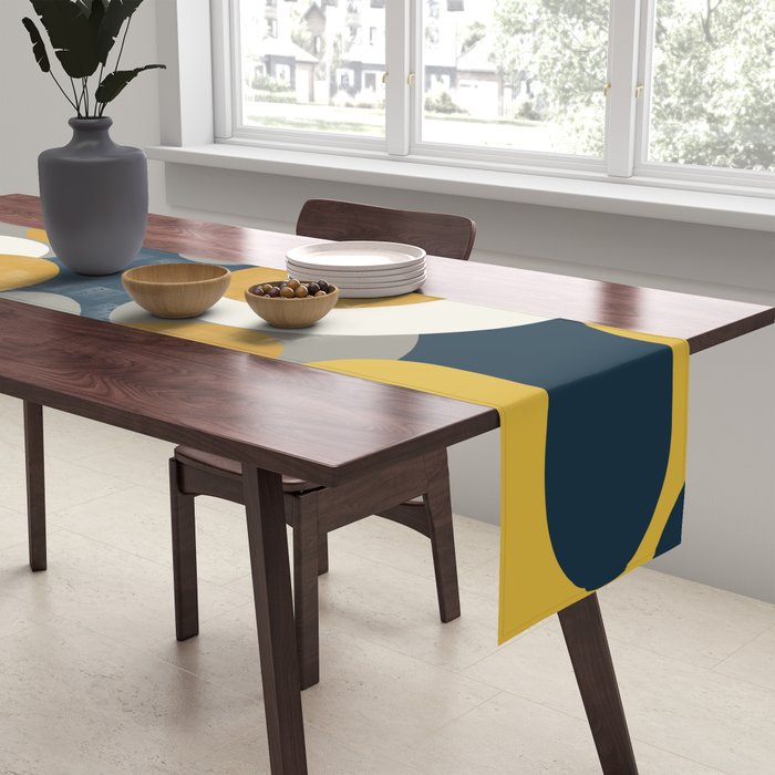 Modern Abstract Codium Pattern Mustard Navy Blue Gray Table Runner Gallery Image 2