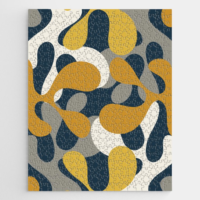 Modern Abstract Codium Pattern Mustard Navy Blue Gray Jigsaw Puzzle Gallery Image 1