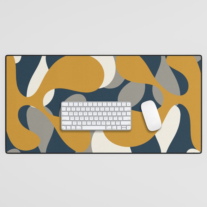 Modern Abstract Codium Pattern Mustard Navy Blue Gray Desk Mat Gallery Image 1