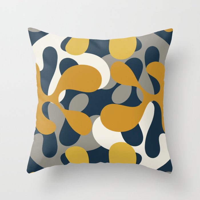 Modern Abstract Codium Pattern Mustard Navy Blue Gray Throw Pillow Gallery Image 1
