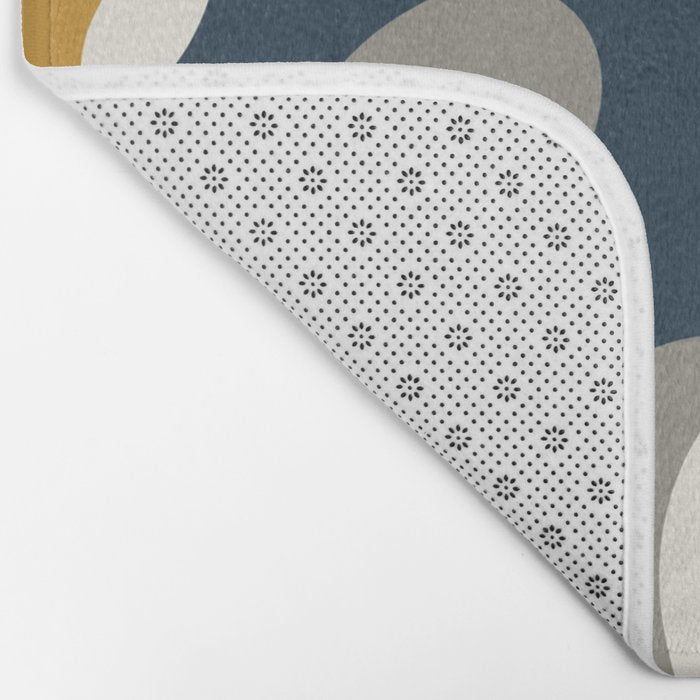 Modern Abstract Codium Pattern Mustard Navy Blue Gray Bath Mat Gallery Image 2