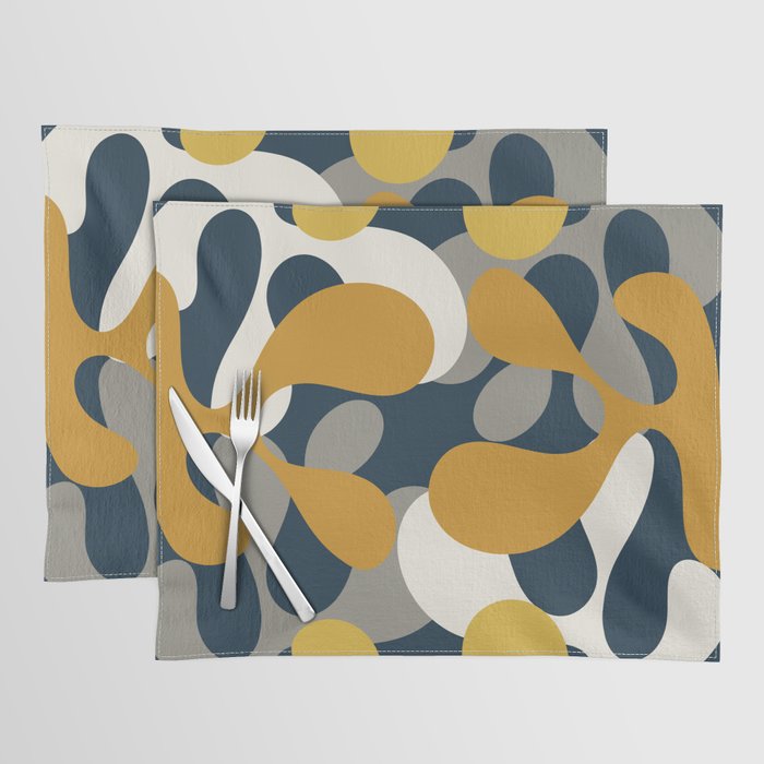 Modern Abstract Codium Pattern Mustard Navy Blue Gray Placemat Gallery Image 1