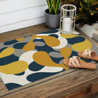 Modern Abstract Codium Pattern Mustard Navy Blue Gray Outdoor Rug Gallery Image 2