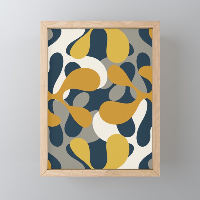 Modern Abstract Codium Pattern Mustard Navy Blue Gray Mini Art Print Gallery Image 1
