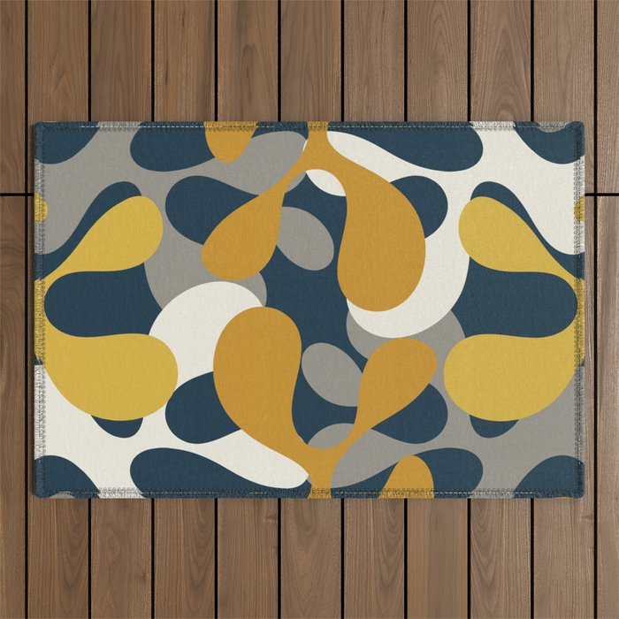 Modern Abstract Codium Pattern Mustard Navy Blue Gray Outdoor Rug Gallery Image 1