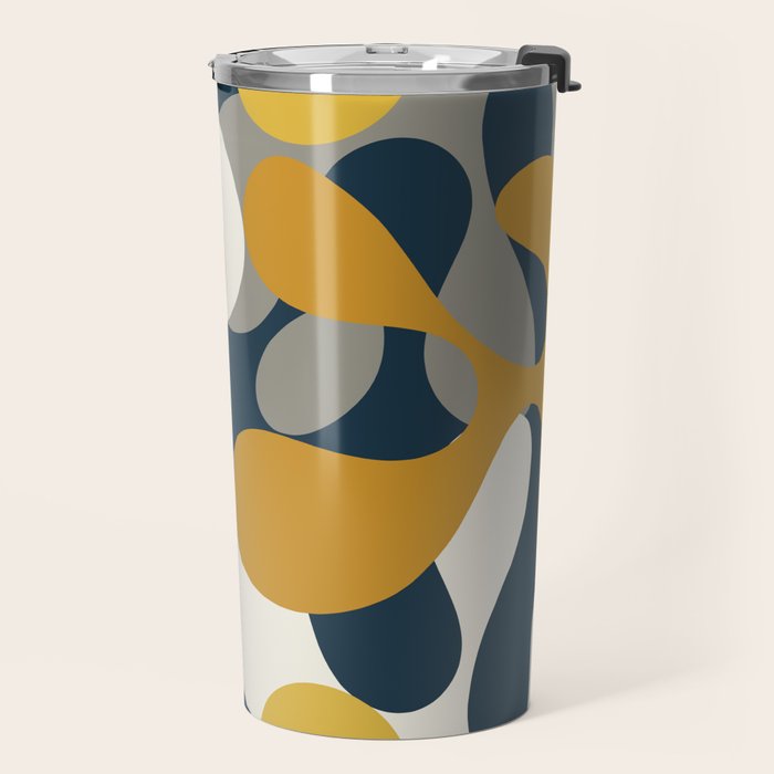 Modern Abstract Codium Pattern Mustard Navy Blue Gray Travel Mug Gallery Image 2