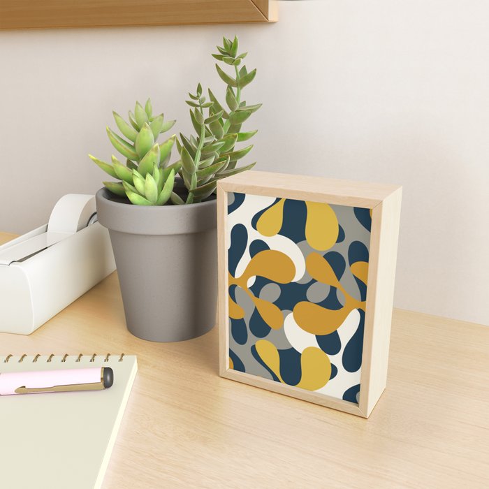 Modern Abstract Codium Pattern Mustard Navy Blue Gray Mini Art Print Gallery Image 2