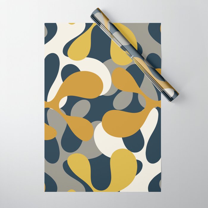 Modern Abstract Codium Pattern Mustard Navy Blue Gray Wrapping Paper Gallery Image 1