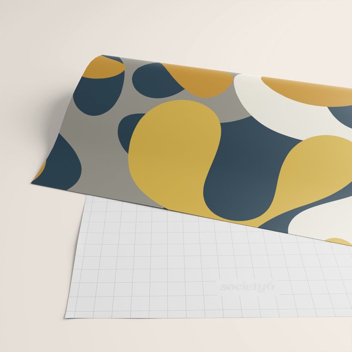 Modern Abstract Codium Pattern Mustard Navy Blue Gray Wrapping Paper Gallery Image 2