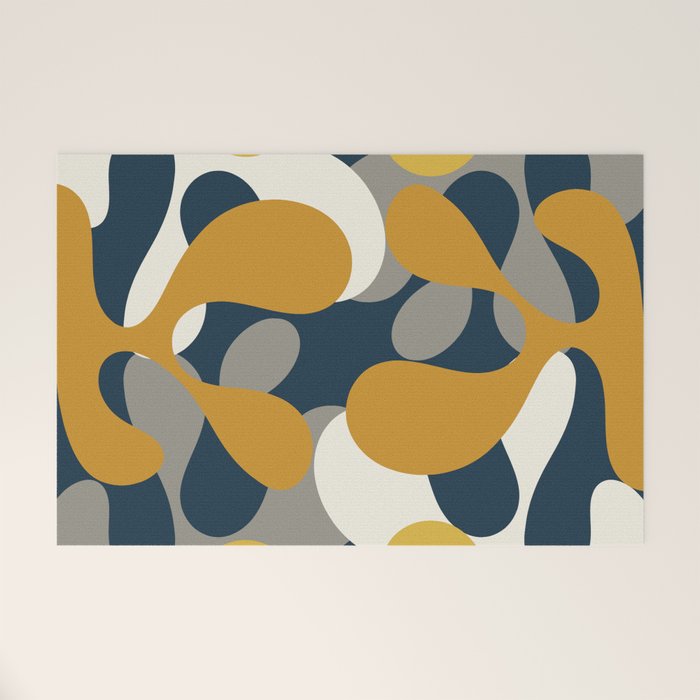Modern Abstract Codium Pattern Mustard Navy Blue Gray Welcome Mat Gallery Image 1