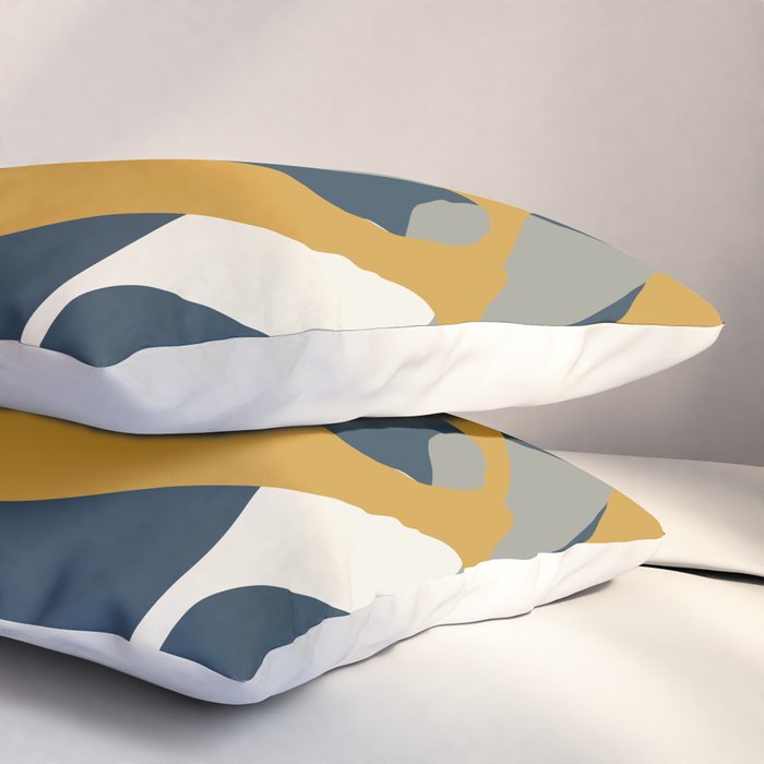 Modern Abstract Codium Pattern Mustard Navy Blue Gray Pillow Sham Gallery Image 3