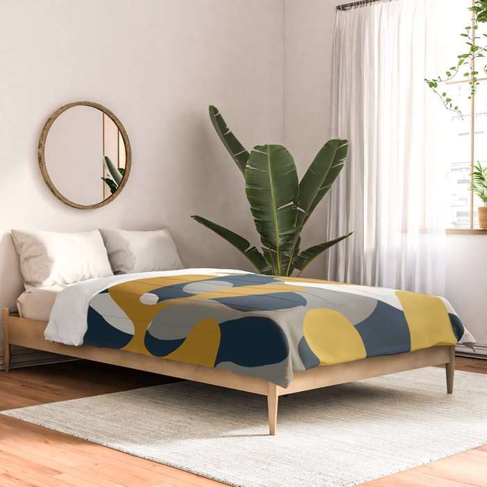 Modern Abstract Codium Pattern Mustard Navy Blue Gray Comforter Gallery Image 2