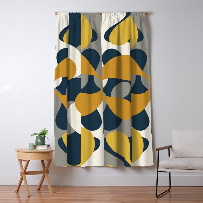 Modern Abstract Codium Pattern Mustard Navy Blue Gray Window Curtain Gallery Image 5