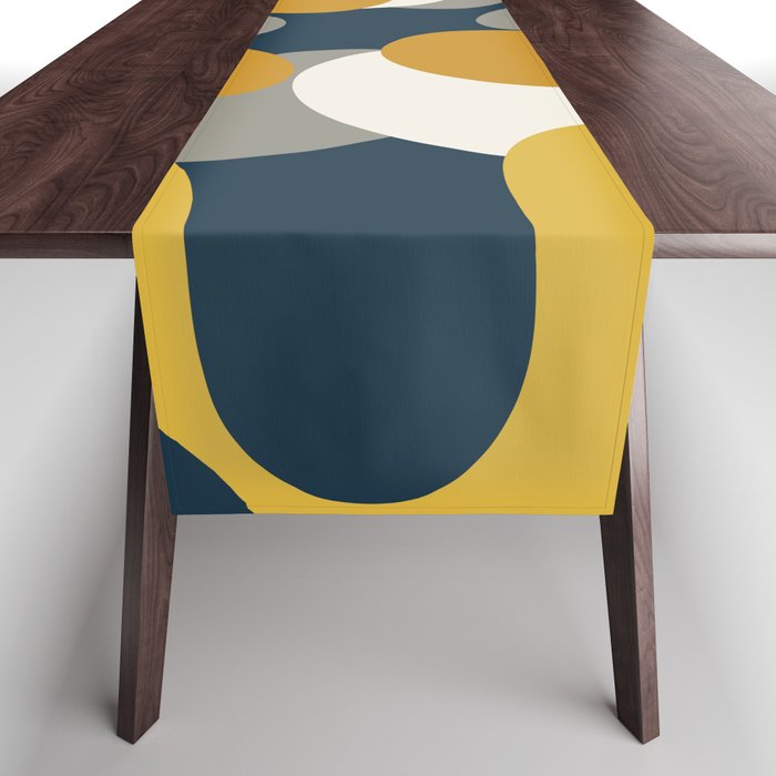 Modern Abstract Codium Pattern Mustard Navy Blue Gray Table Runner Gallery Image 1