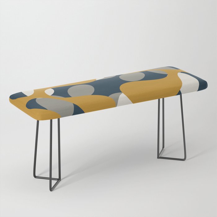 Modern Abstract Codium Pattern Mustard Navy Blue Gray Bench Gallery Image 1