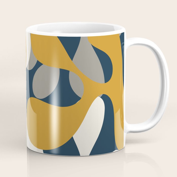 Modern Abstract Codium Pattern Mustard Navy Blue Gray Coffee Mug Gallery Image 1