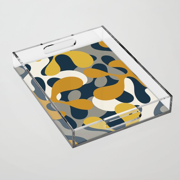 Modern Abstract Codium Pattern Mustard Navy Blue Gray Acrylic Tray Gallery Image 1