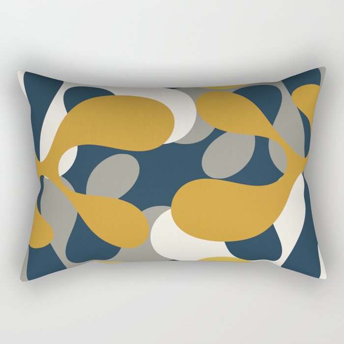 Modern Abstract Codium Pattern Mustard Navy Blue Gray Rectangular Pillow Gallery Image 1