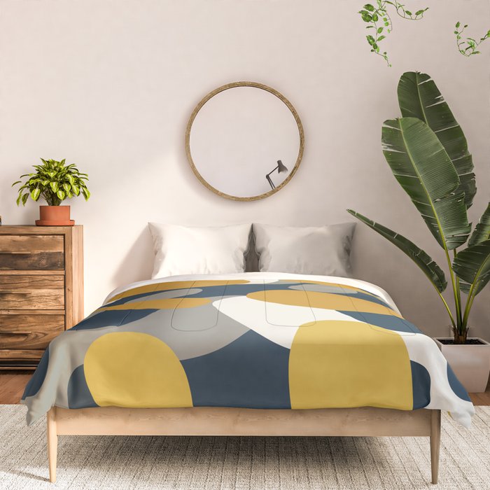 Modern Abstract Codium Pattern Mustard Navy Blue Gray Comforter Gallery Image 3