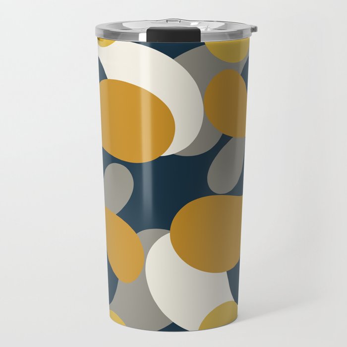 Modern Abstract Codium Pattern Mustard Navy Blue Gray Travel Mug Gallery Image 1