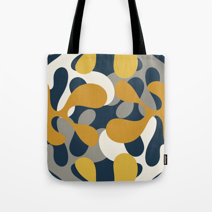 Modern Abstract Codium Pattern Mustard Navy Blue Gray Tote Bag Gallery Image 1