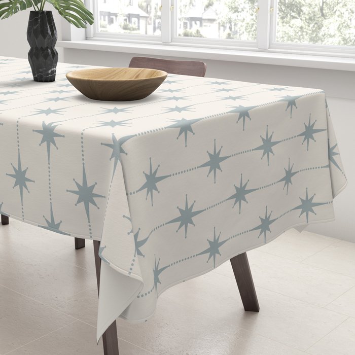Midcentury Stars and Dots Light Blue Gray and Cream Pattern Tablecloth Gallery Image 3