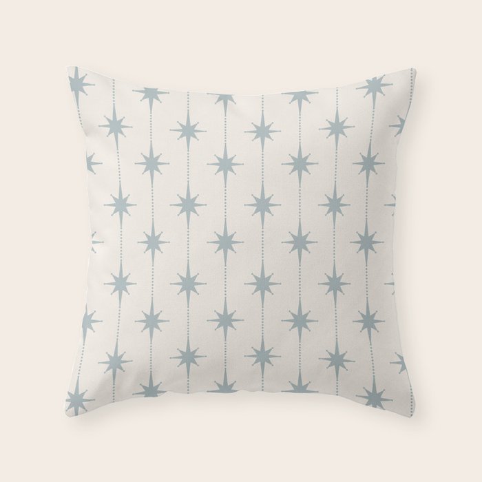 Midcentury Stars and Dots Light Blue Gray and Cream Pattern Throw Pillow Gallery Image 1