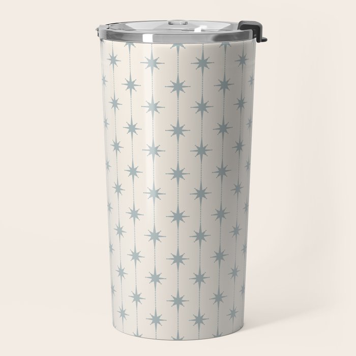 Midcentury Stars and Dots Light Blue Gray and Cream Pattern Travel Mug Gallery Image 2