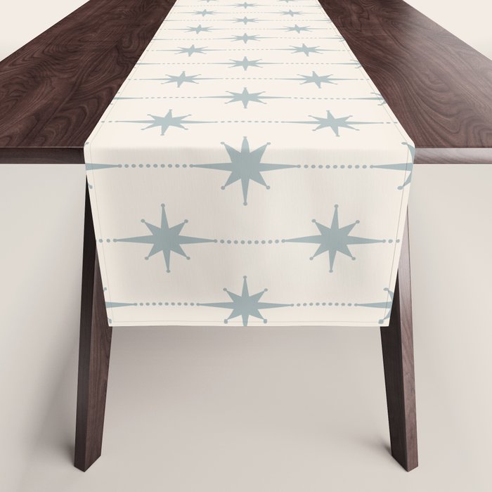 Midcentury Stars and Dots Light Blue Gray and Cream Pattern Table Runner Gallery Image 1