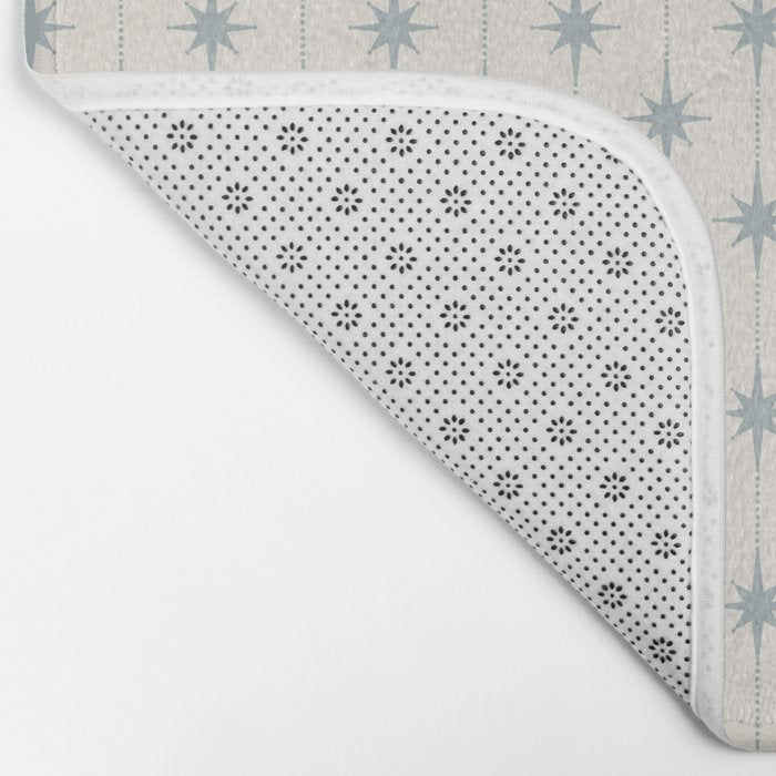 Midcentury Stars and Dots Light Blue Gray and Cream Pattern Bath Mat Gallery Image 2