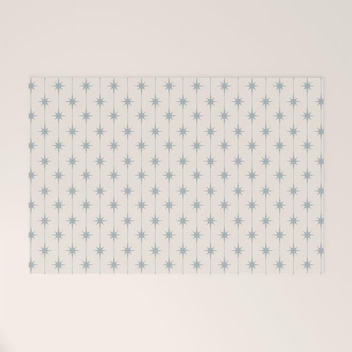 Midcentury Stars and Dots Light Blue Gray and Cream Pattern Welcome Mat Gallery Image 1
