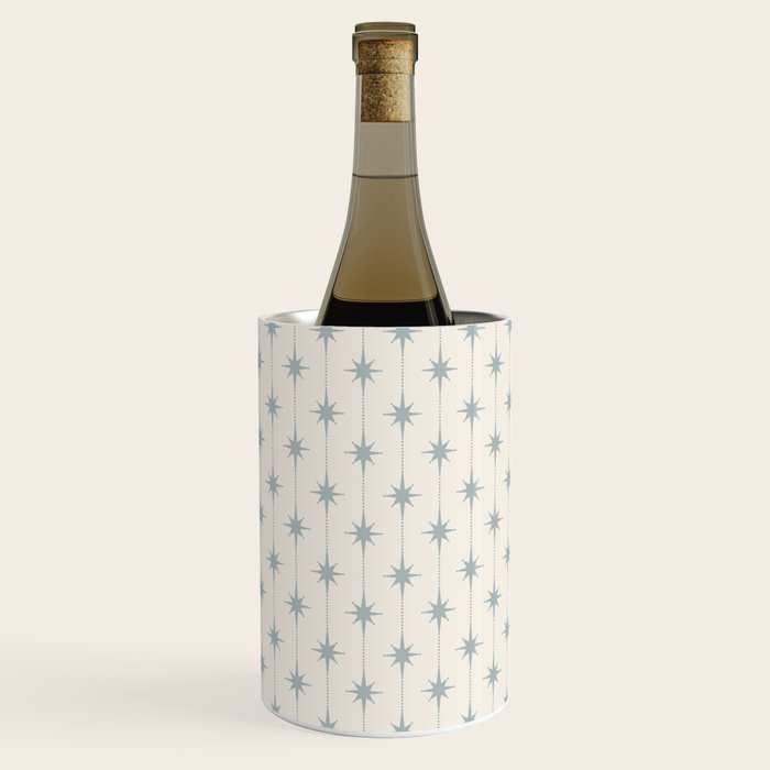 Midcentury Stars and Dots Light Blue Gray and Cream Pattern Wine Chiller Gallery Image 1