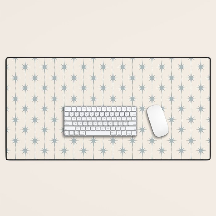 Midcentury Stars and Dots Light Blue Gray and Cream Pattern Desk Mat Gallery Image 1