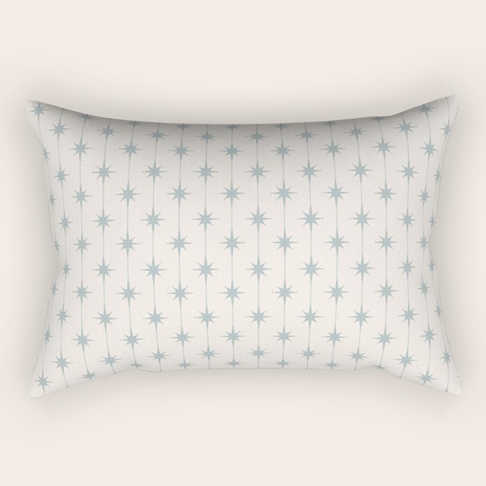 Midcentury Stars and Dots Light Blue Gray and Cream Pattern Rectangular Pillow Gallery Image 2