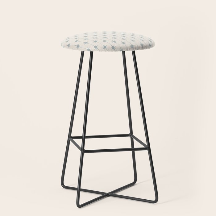Midcentury Stars and Dots Light Blue Gray and Cream Pattern Stool Gallery Image 1