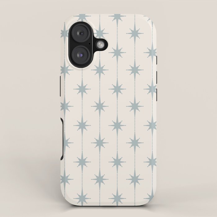 Midcentury Stars and Dots Light Blue Gray and Cream Pattern iPhone Case Gallery Image 1