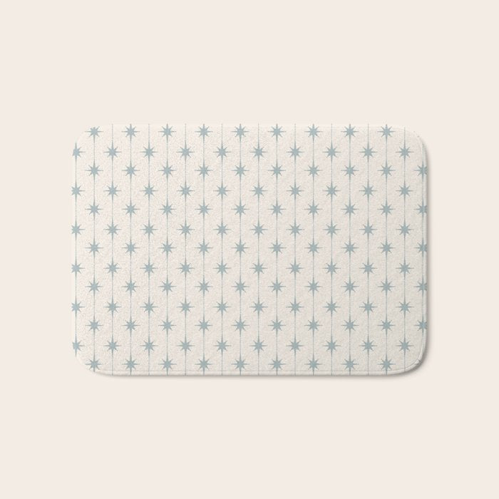 Midcentury Stars and Dots Light Blue Gray and Cream Pattern Bath Mat Gallery Image 1