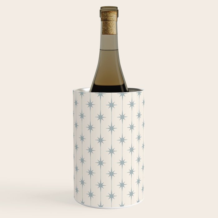 Midcentury Stars and Dots Light Blue Gray and Cream Pattern Wine Chiller Gallery Image 3