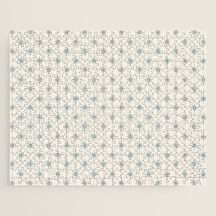 Midcentury Stars and Dots Light Blue Gray and Cream Pattern Jigsaw Puzzle Gallery Image 1