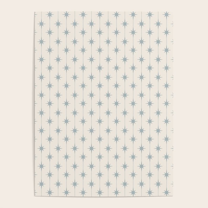 Midcentury Stars and Dots Light Blue Gray and Cream Pattern Poster Gallery Image 1