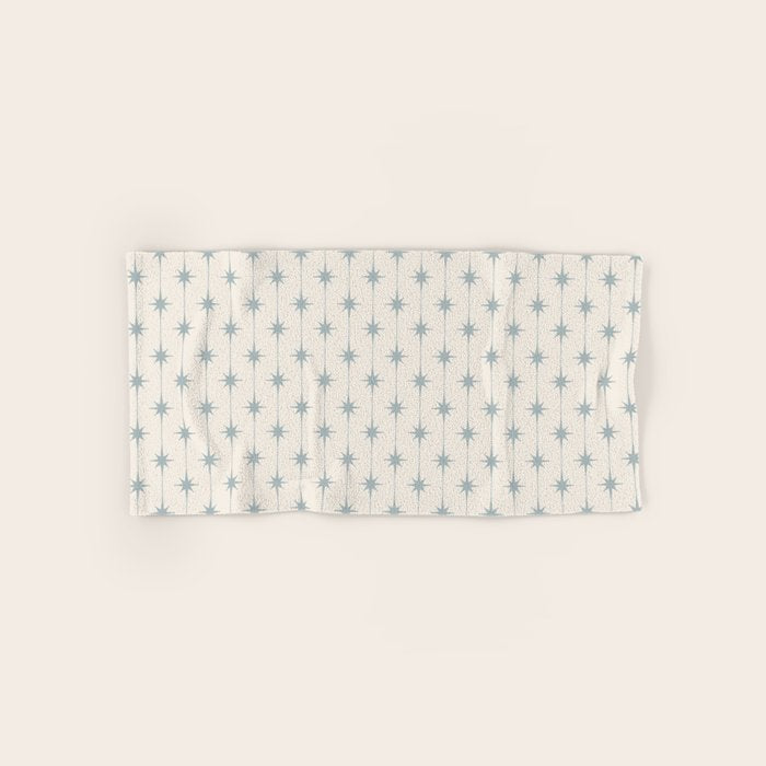 Midcentury Stars and Dots Light Blue Gray and Cream Pattern Bath Towel Gallery Image 1