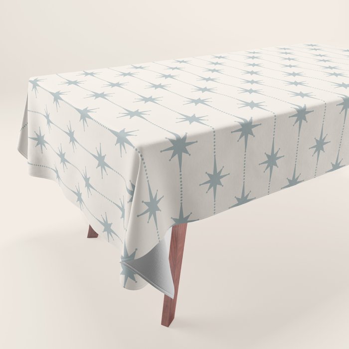 Midcentury Stars and Dots Light Blue Gray and Cream Pattern Tablecloth Gallery Image 1