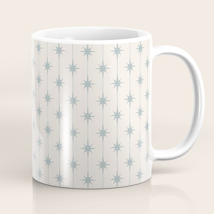 Midcentury Stars and Dots Light Blue Gray and Cream Pattern Coffee Mug Gallery Image 1