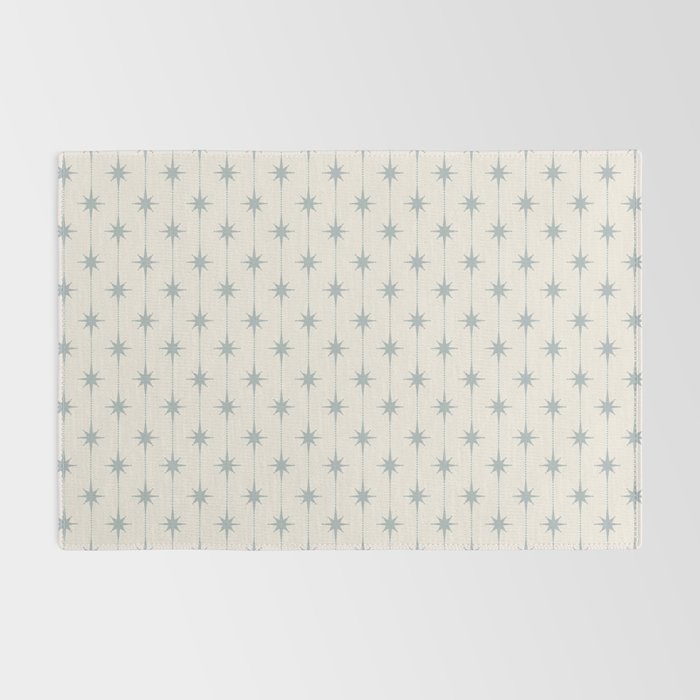 Midcentury Stars and Dots Light Blue Gray and Cream Pattern Rug Gallery Image 2